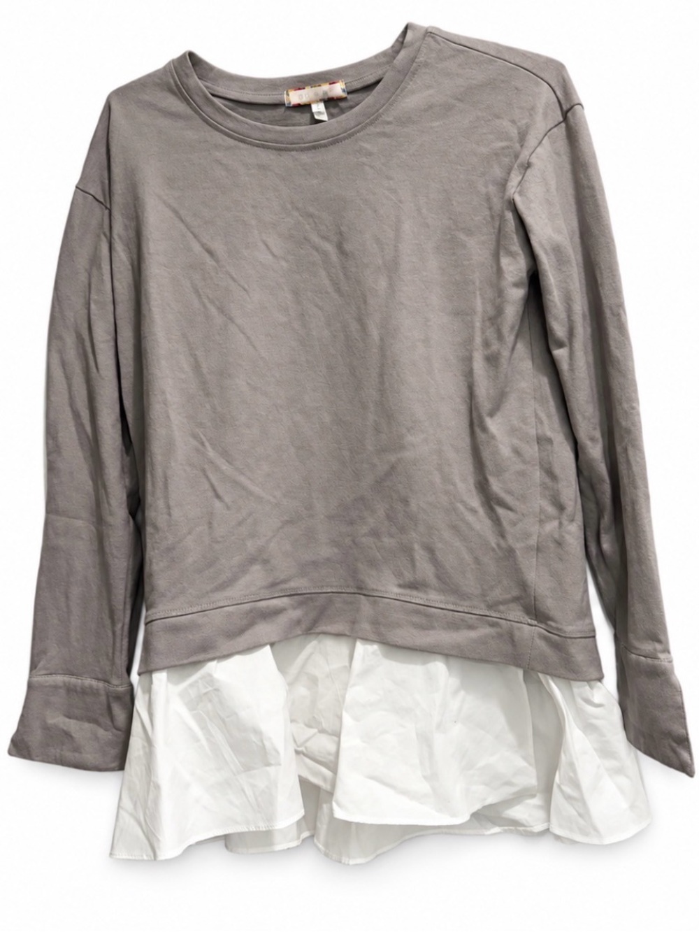 NWT- Eri and Ali Anthropology Crewneck Gray and White Layered long Sweatshirt